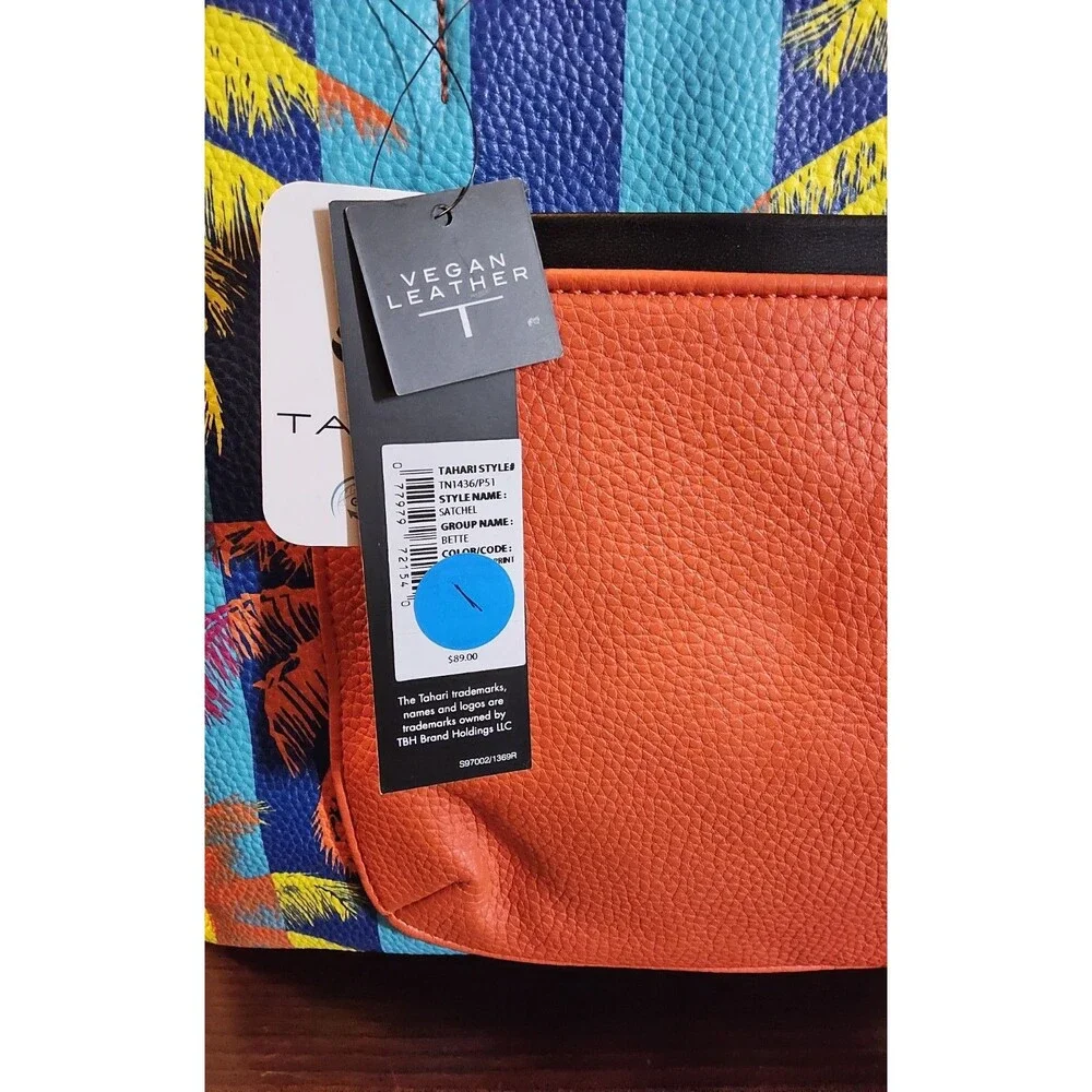 Tahari Bette Satchel Palm Print Vegan Leather Crossbody Bag Multicolor NWT
